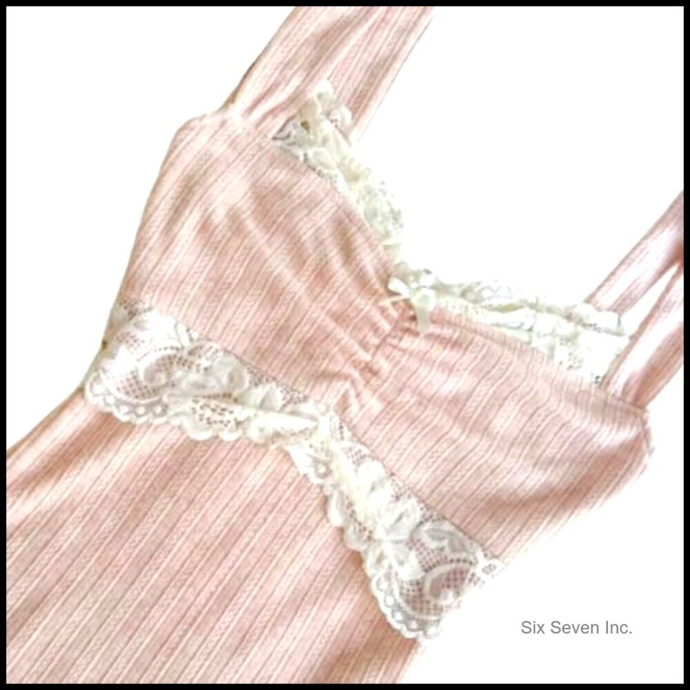 Fairy Grunge Tank Top Lace Trim Slim Fit Y2K Vintage Coquette Chic - Picture 2 of 3